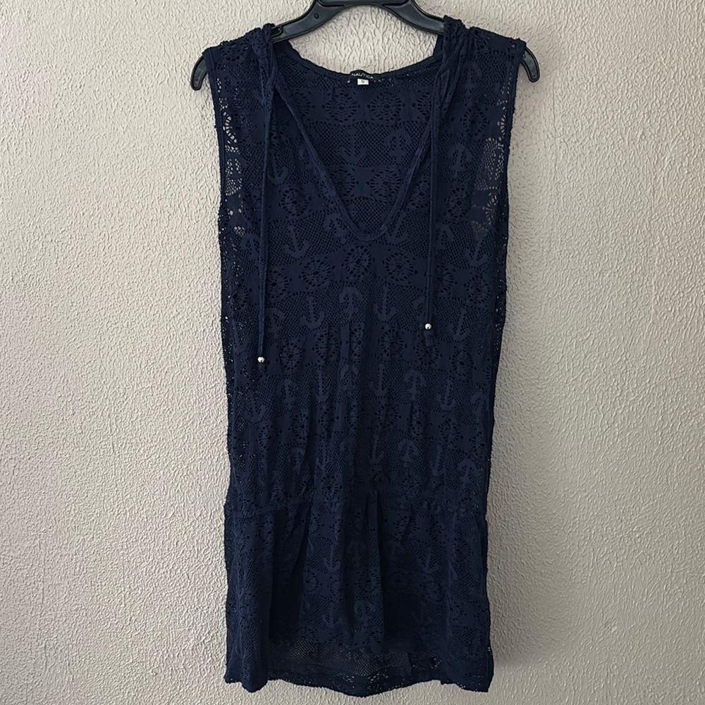 Women’s Hooded Nautica Beach Swim Coverup, Navy, Small
